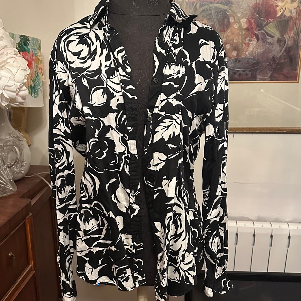 Ralph Lauren Floral Black and White Women's Top L